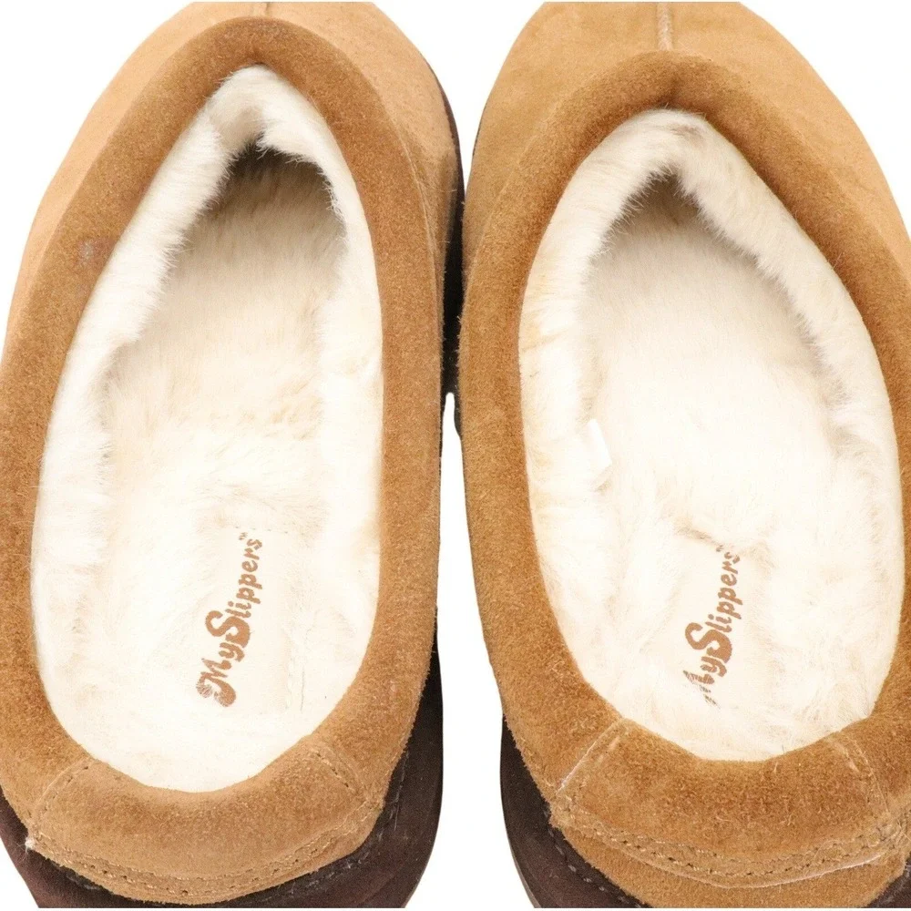 Mr Slippers Men's Tan Suede Shearling Lined Moccasin Slippers Slip‎ On Shoes